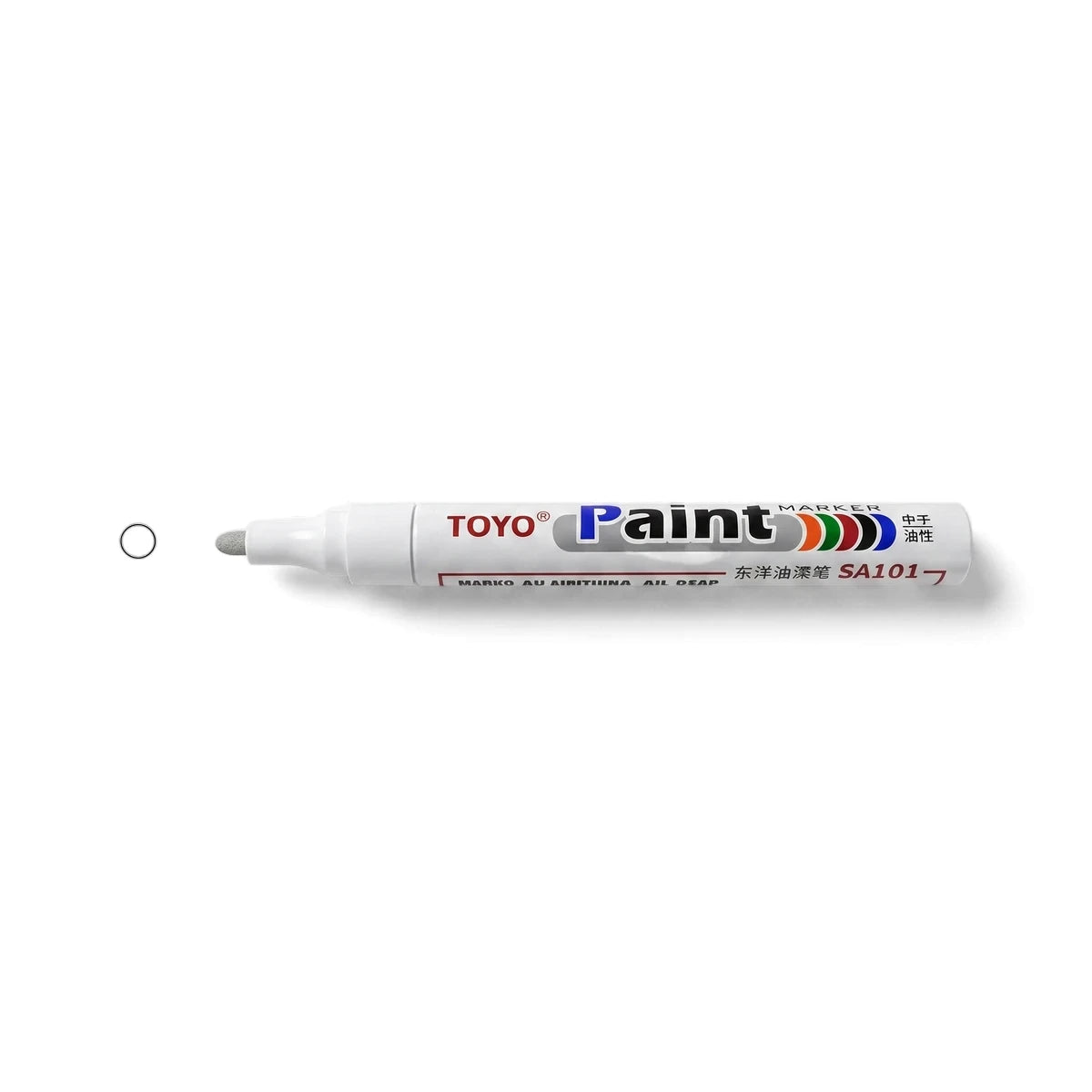 White Toyo Painter Marker Pen, horizontally oriented, for precise marking and painting on various surfaces.