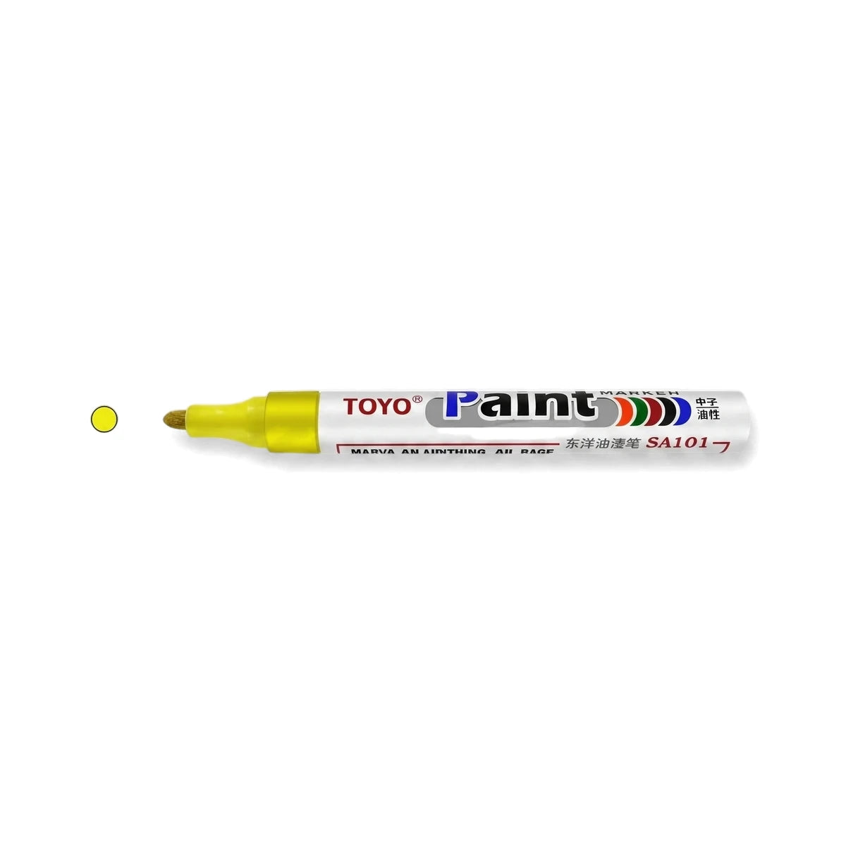 Yellow Toyo Painter Marker Pen with a brush tip, featuring 'TOYO Paint' branding and model SA101-7.