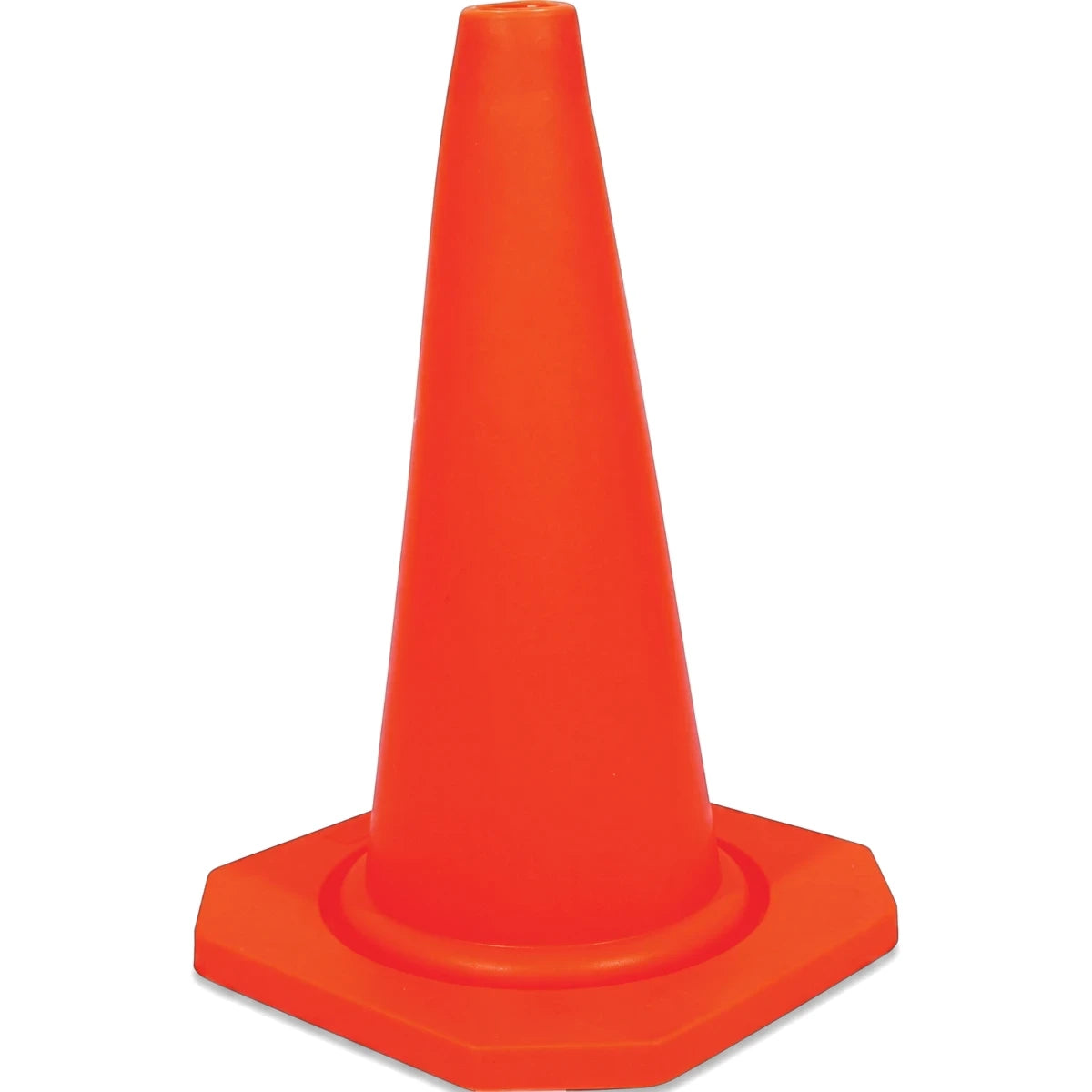 Traffic Cones 450mm bright orange plastic cone with square base, front view for road or site safety marking.