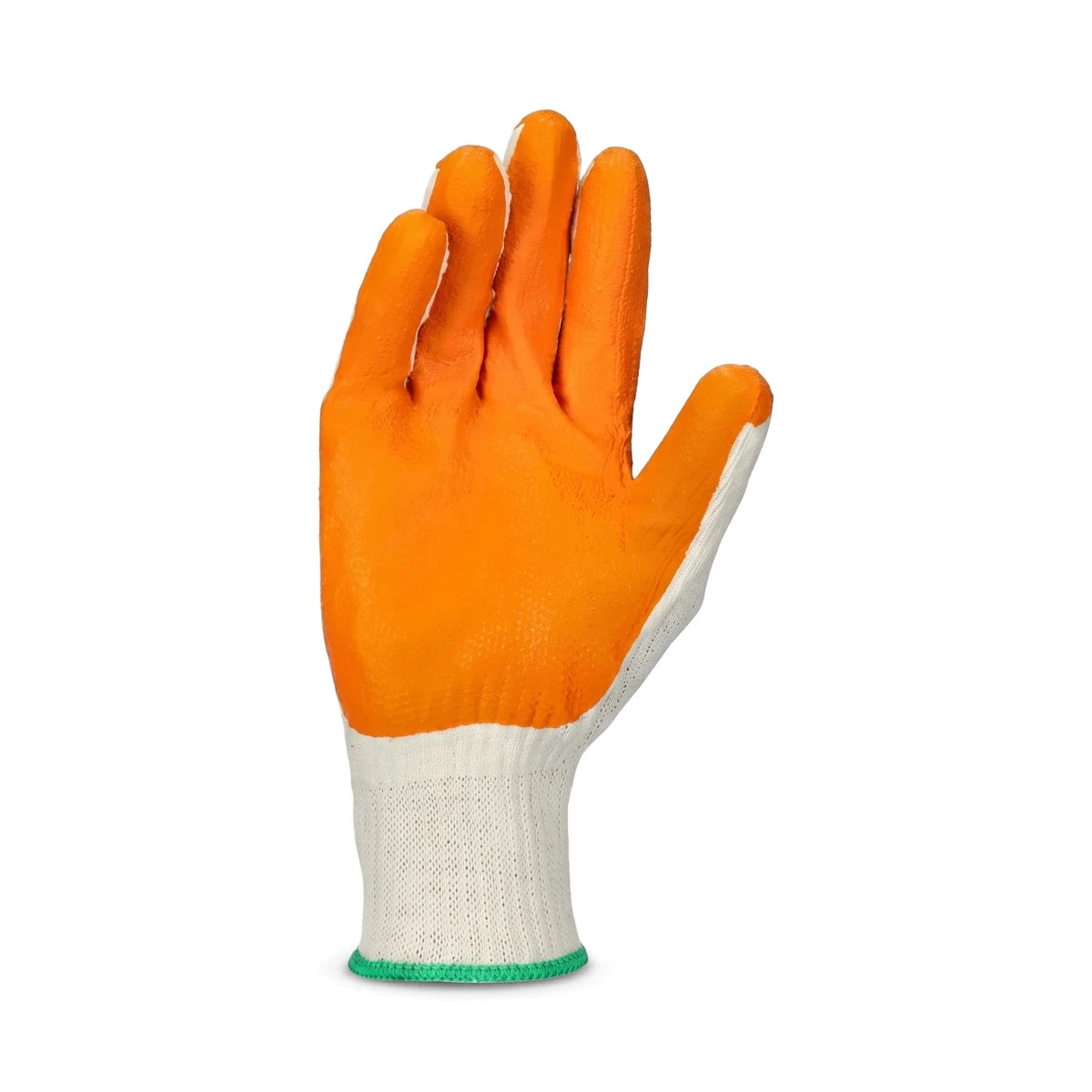 X-Large Tru Touch Crayfish work glove, featuring an orange textured palm and fingers with a white knit wrist and green trim,