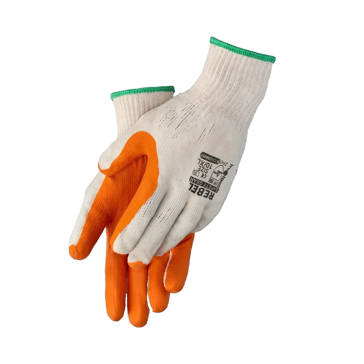 Pair of white and orange Tru Touch Crayfish Knit Wrist Gloves, standard size, for protective work.