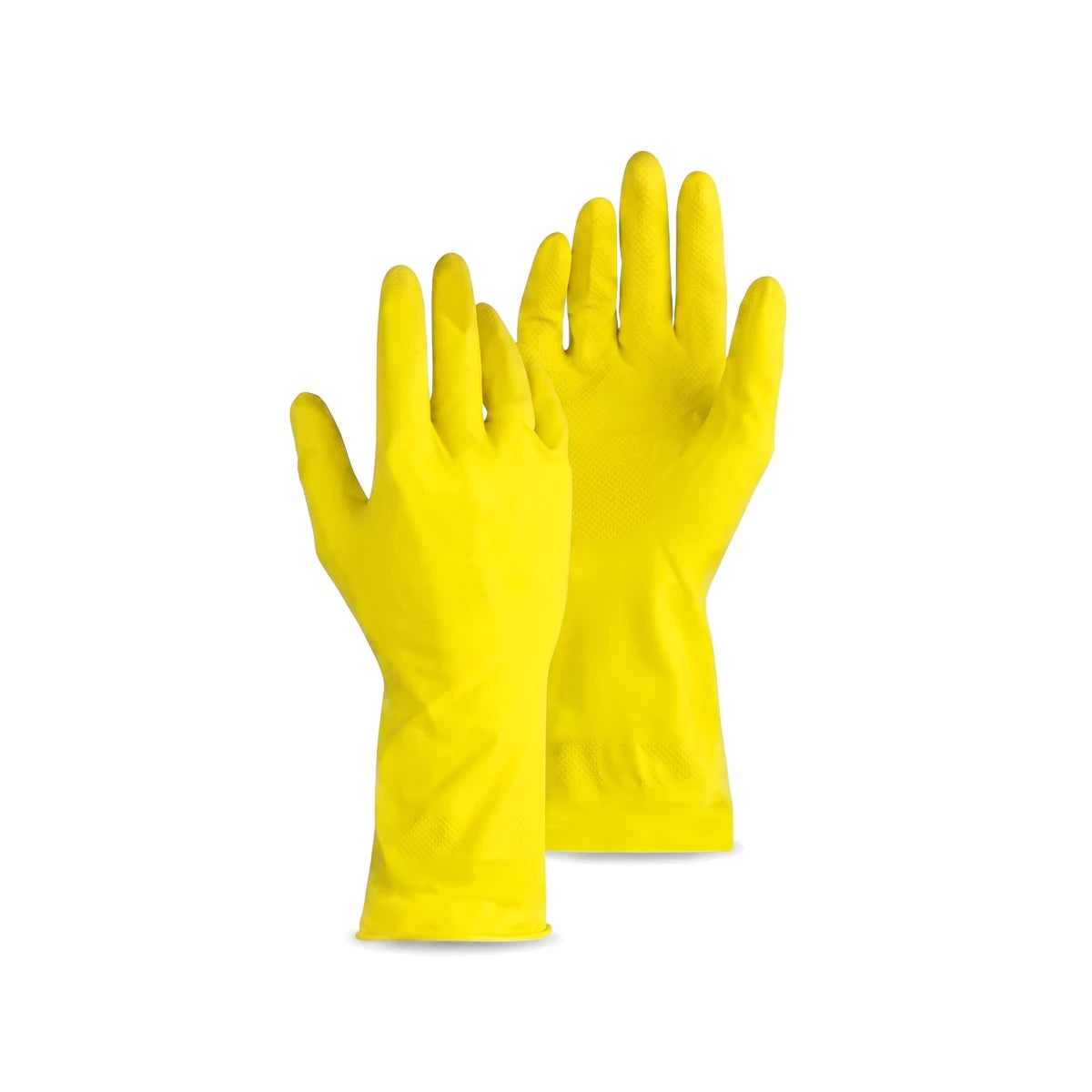Tru Touch Yellow Rubber Household Gloves, shown as a pair, offering protection for cleaning and various household tasks.