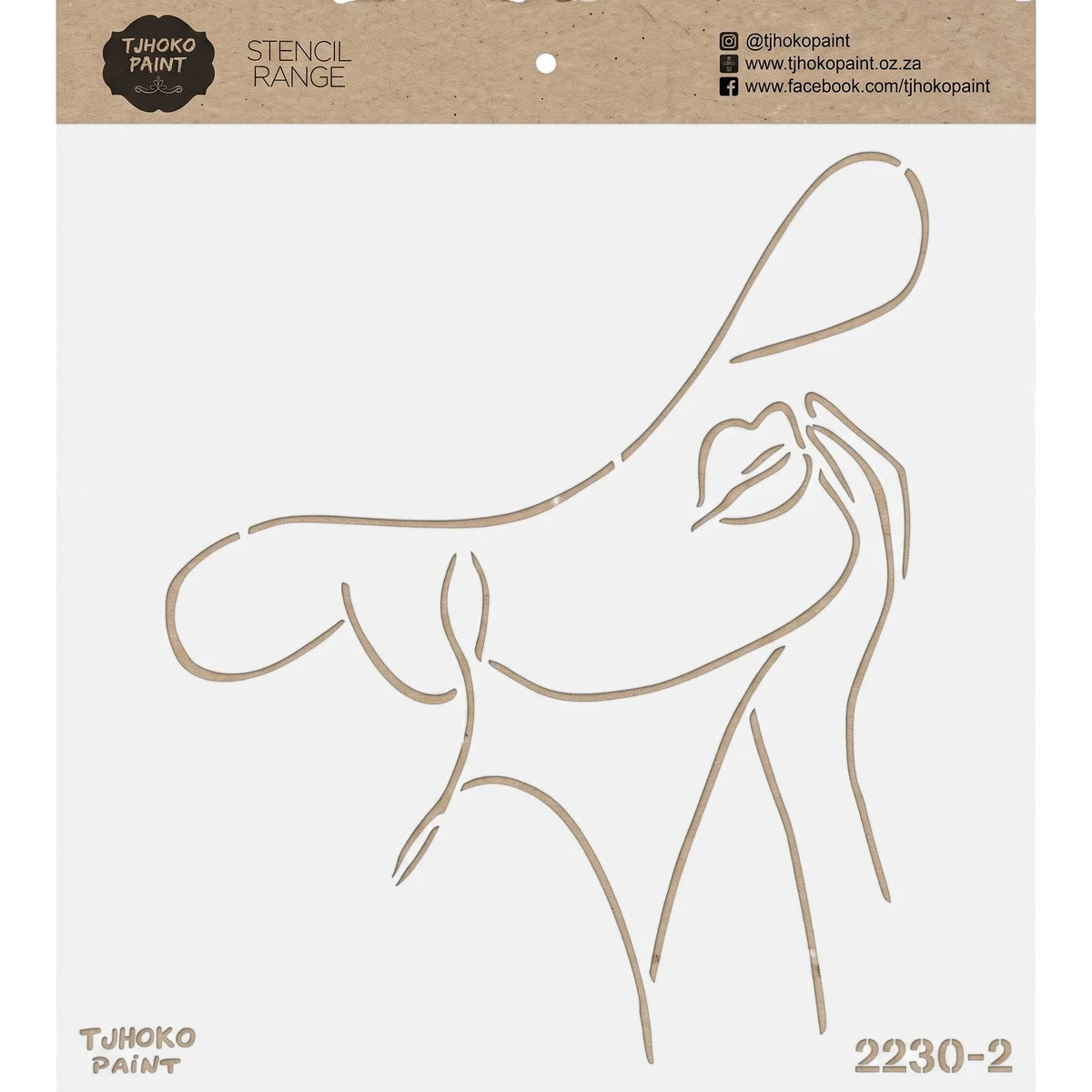 Tuhoko Paint 2022-30-2 stencil featuring an elegant abstract line art design of a woman's face and upper body on cardboard