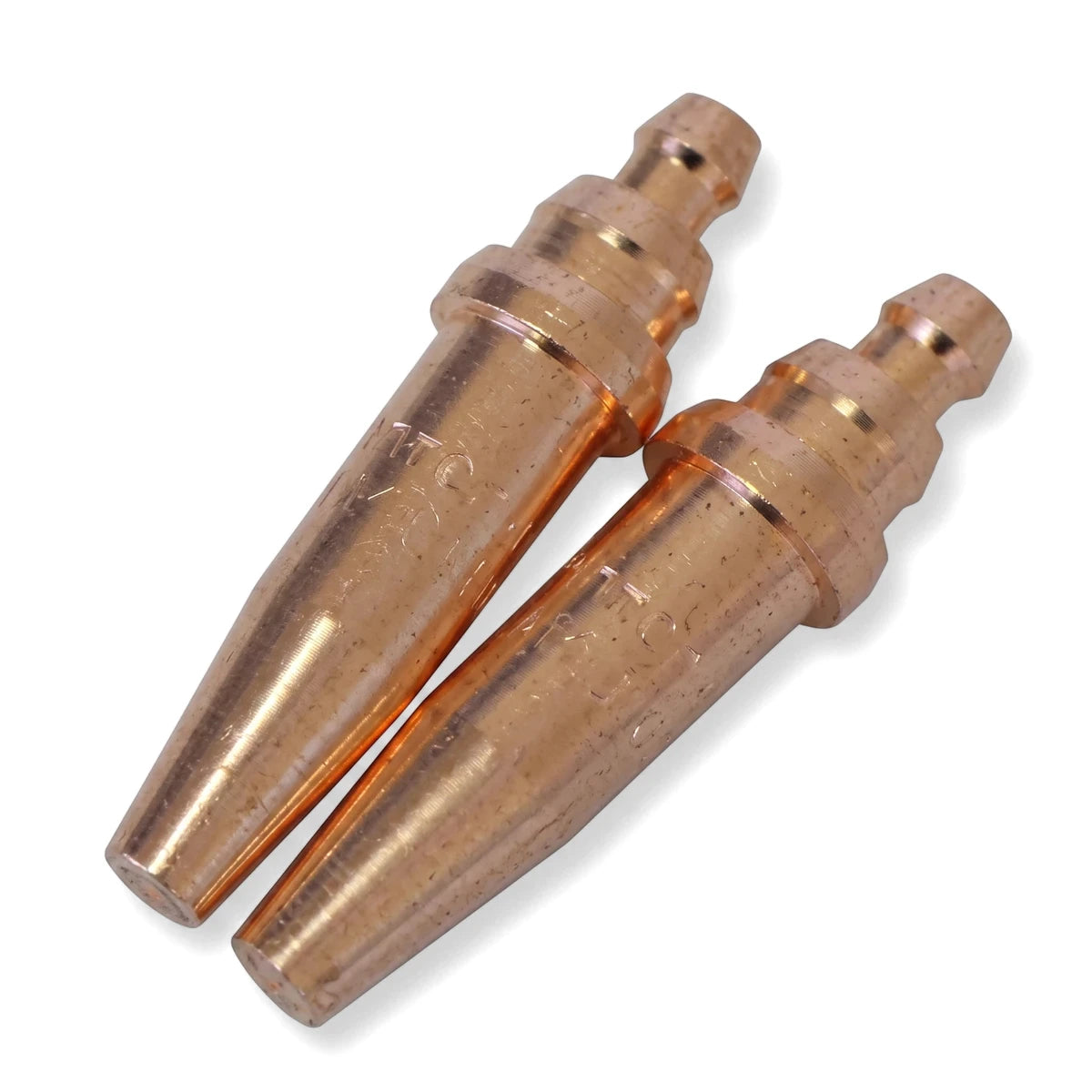 Two brass ANM 24mm cutting nozzles, designed for welding and cutting torches, displayed from a slightly elevated view.