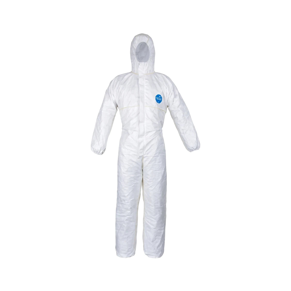 White Tyvek Easysafe 200 disposable coverall, full body view, designed for protection and safety.