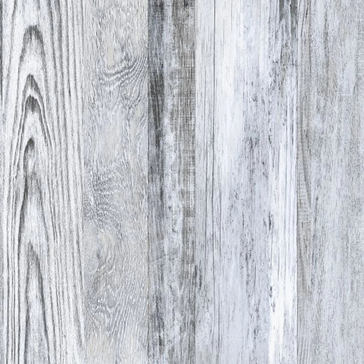 Close-up of Ukhuni Grey 40X40.6Cm ceramic tiles, featuring a distressed light grey and white wood grain pattern.