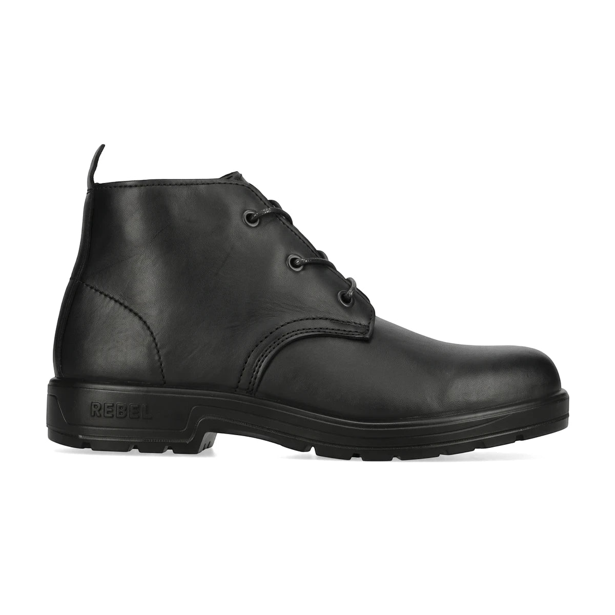 Black leather Urban Retro Vellie shoe, a lace-up ankle boot, displayed in a side profile view.