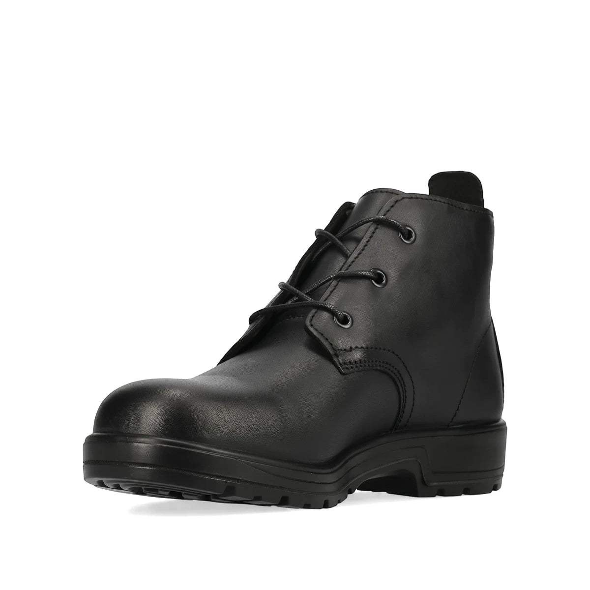 Black leather Urban Retro Vellie lace-up boot, presented from a slightly low-angle side view.