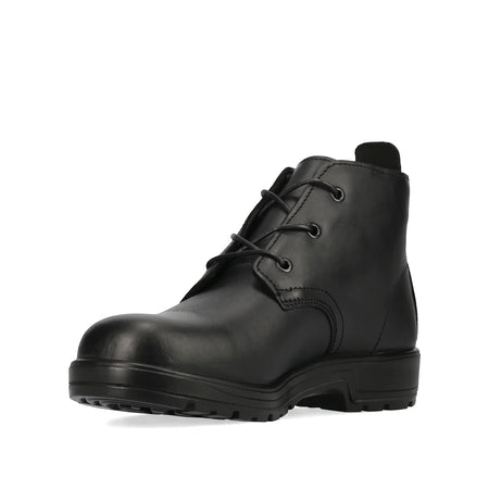 Black leather Urban Retro Vellie lace-up boot, presented from a slightly low-angle side view.