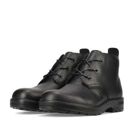 Pair of black leather Urban Retro Vellie lace-up shoes, offering a classic side view.
