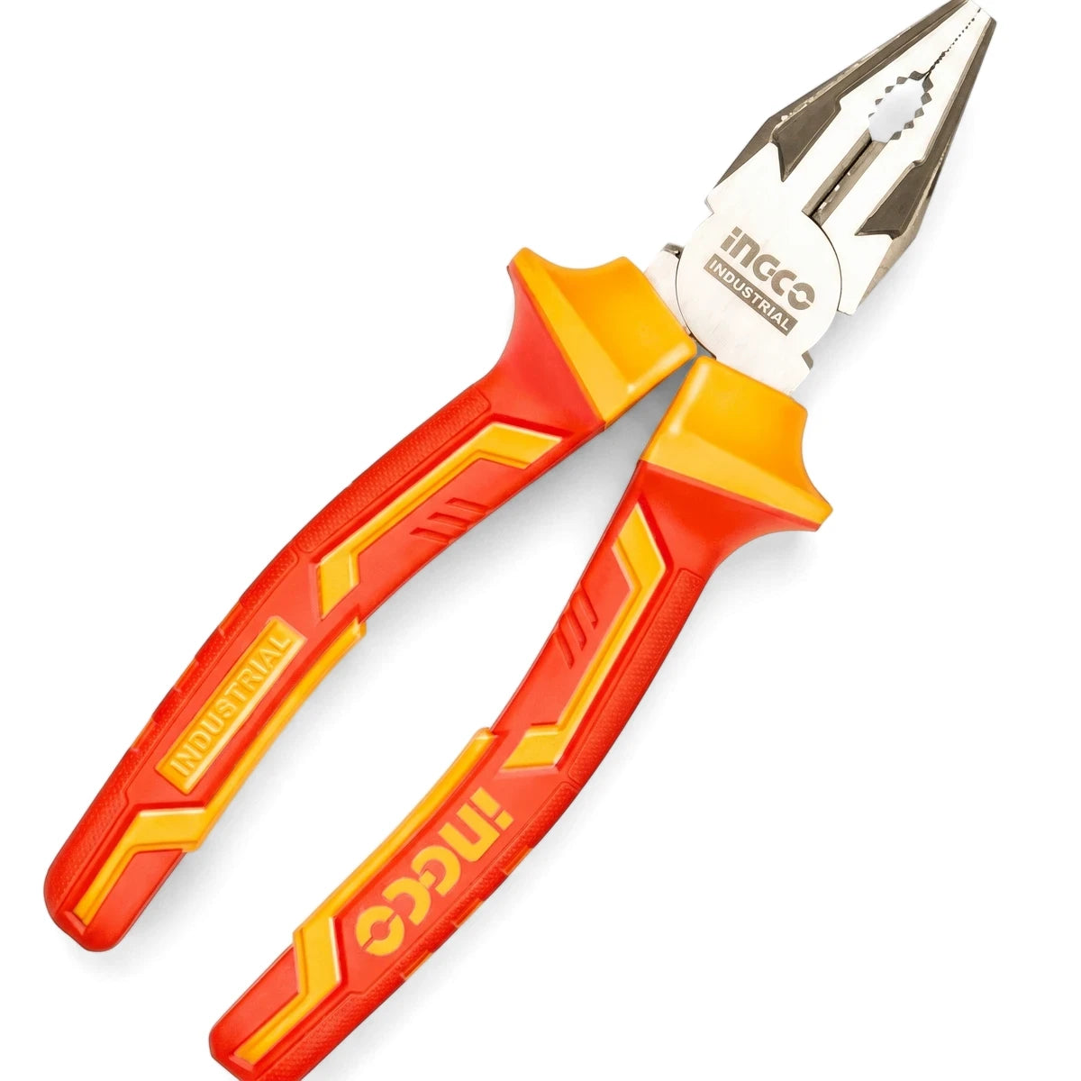Vde 1000V Insulated Combination Pliers, 160mm, featuring bright red and yellow ergonomic handles and polished silver jaws.