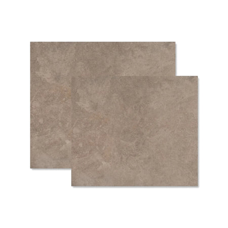 Two overlapping Venus Beige 33x33cm square tiles, showcasing their textured beige and brown surface on a white background.