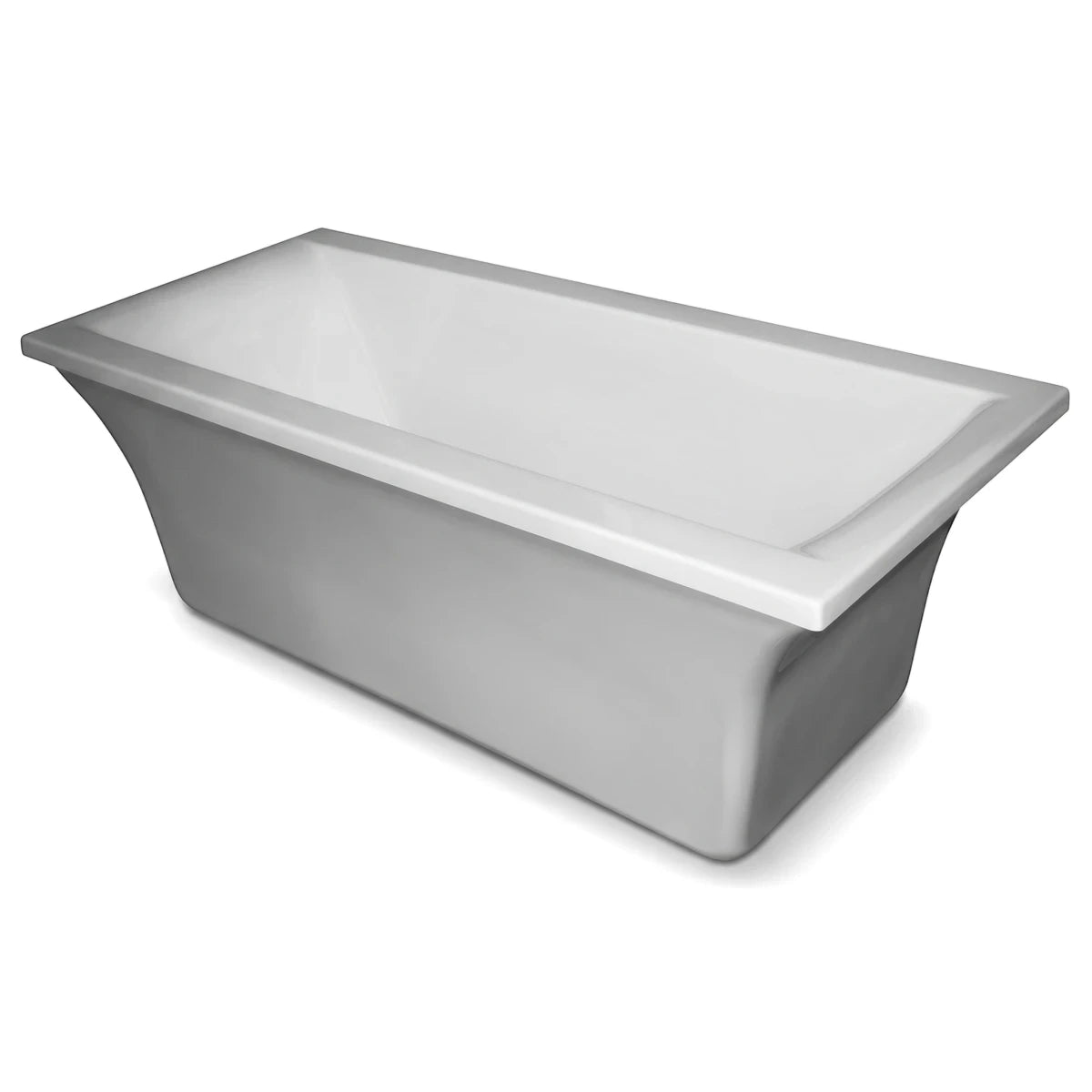 Venus Free Standing Bathtub with a modern rectangular design, featuring a crisp white interior and a sleek gray exterior