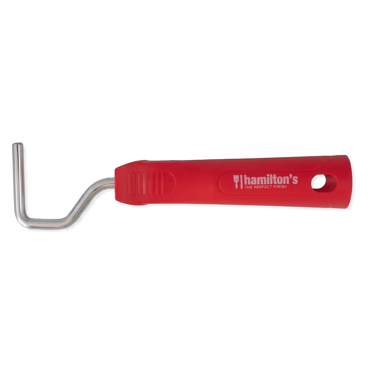 Vestaron Handle 50mm red and silver paint roller handle for painting, displayed horizontally against a clean white