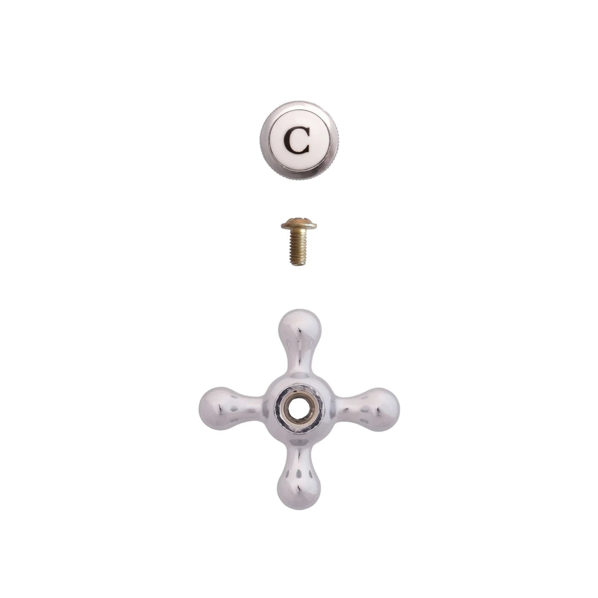 Victory Replacement Handle kit with chrome four-pronged faucet handle, white 'C' indicator, and brass screw.