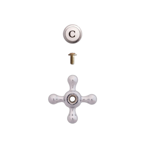 Victory Replacement Handle kit with chrome four-pronged faucet handle, white 'C' indicator, and brass screw.