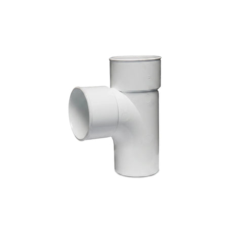 White Vynadeep 92.5-degree pipe junction, a durable plastic plumbing fitting, isolated for clear product view.