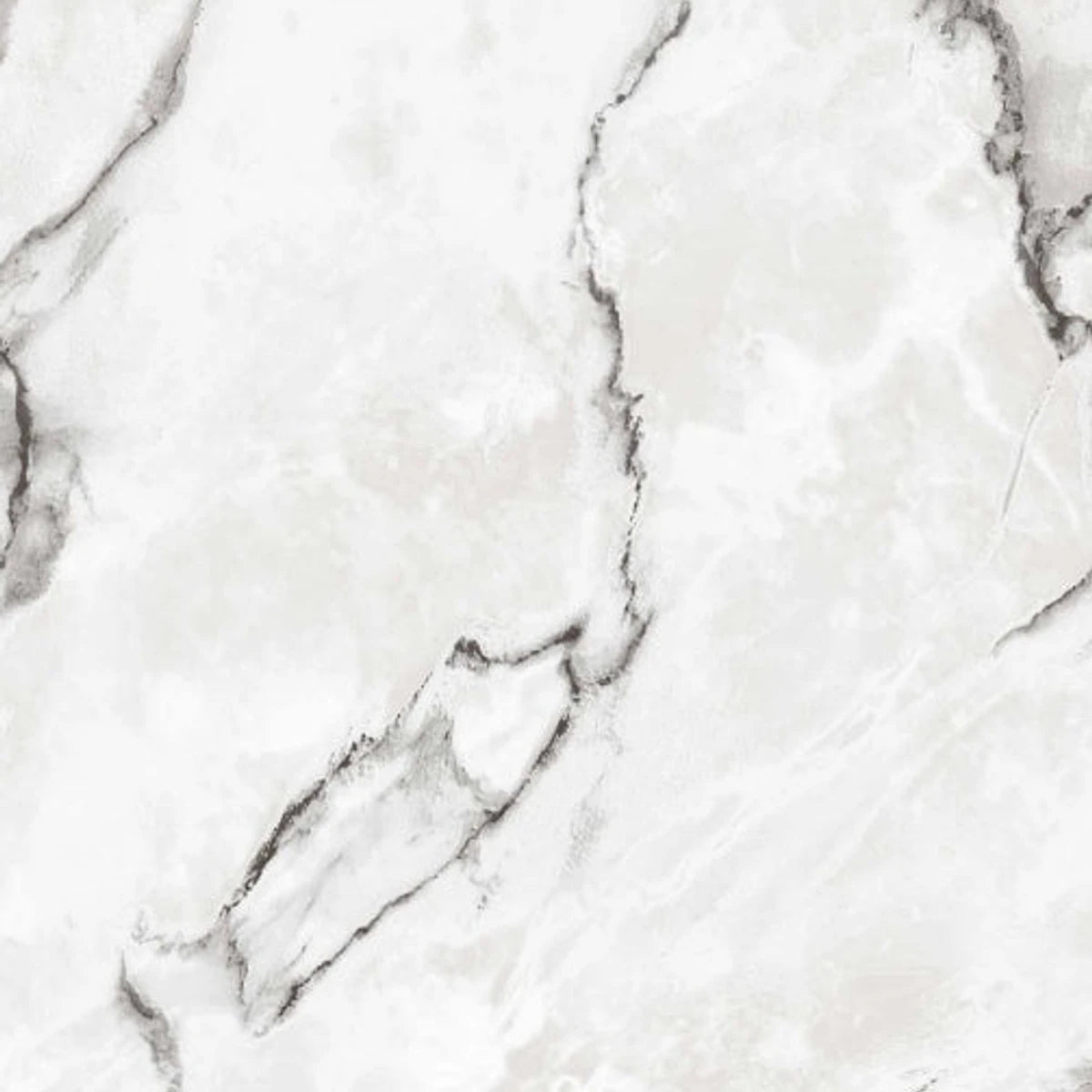 Close-up of white marble wallpaper with intricate dark grey and black veins, showcasing its natural stone texture.