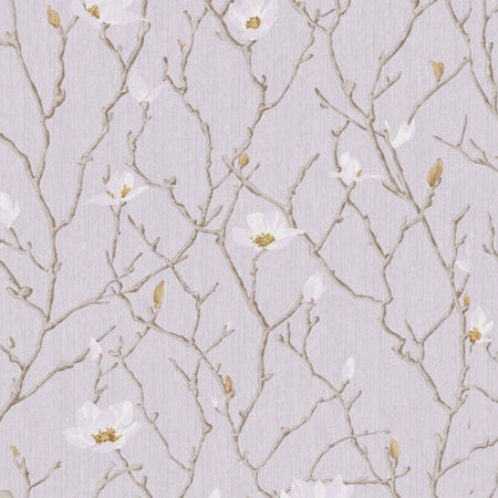Wallpaper Seven 10 Meter featuring an elegant pattern of white magnolia blossoms and delicate brown branches on a subtle