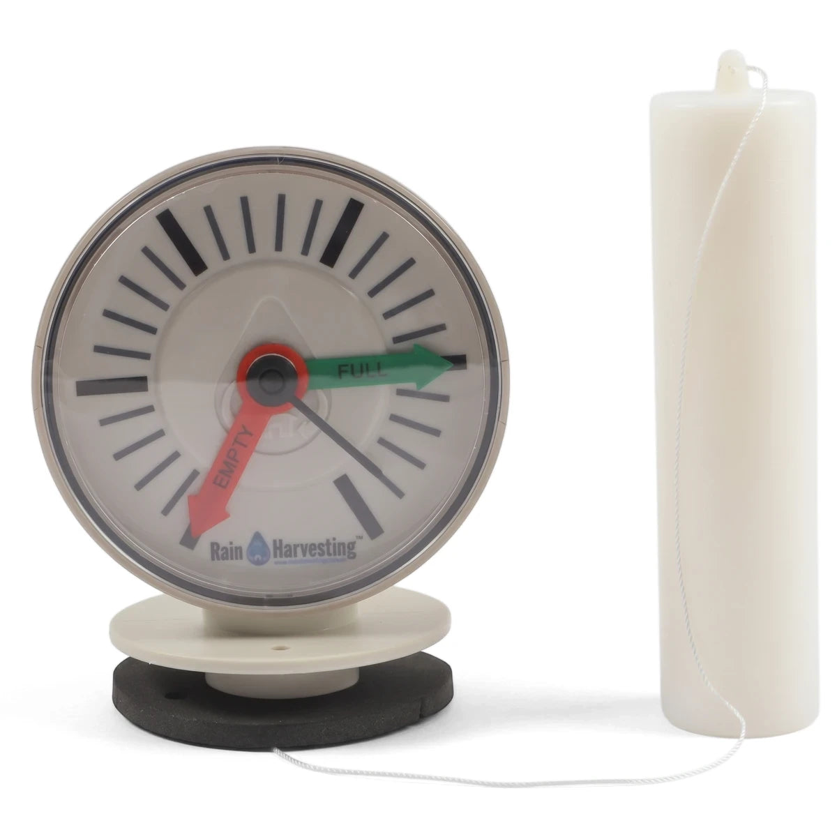 Water Tank Level Gauge with float for measuring water levels, featuring a circular indicator and a cylindrical white float.