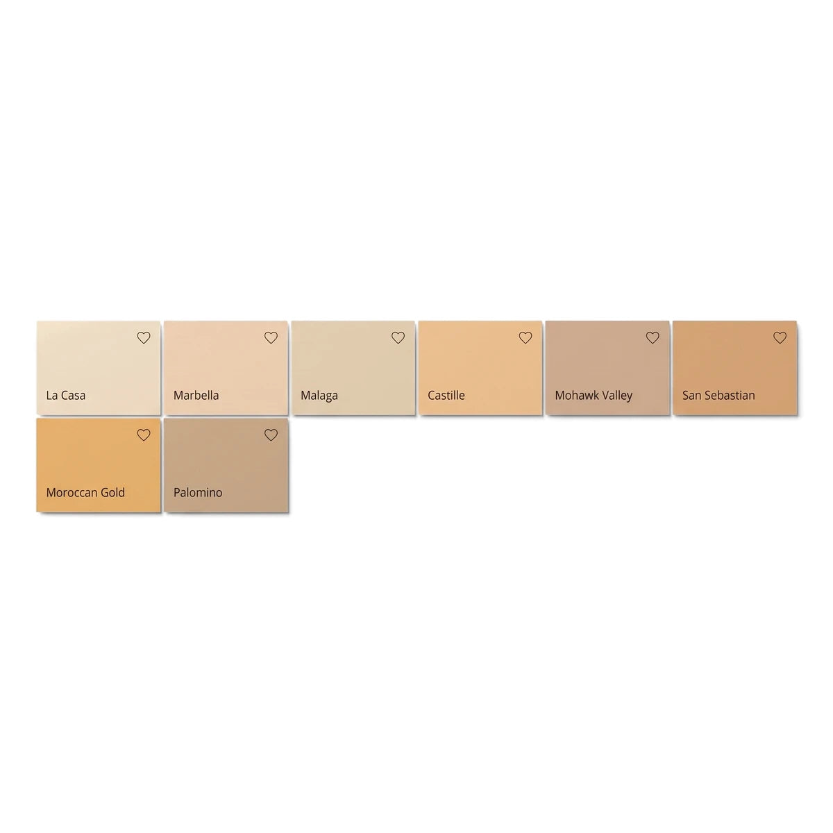 Eight Weatherguard Fine Textured paint color swatches in beige, tan, and gold shades, featuring names like La Casa and
