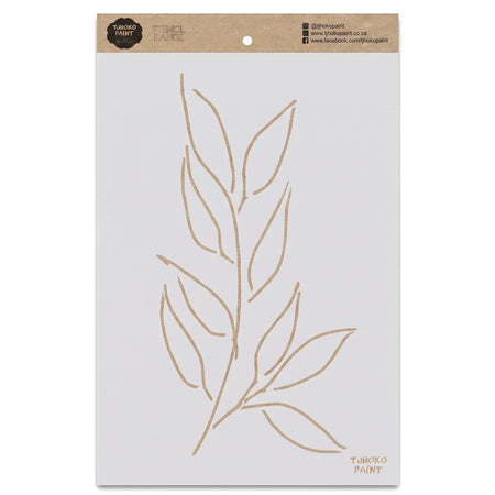 Rectangular Whispering Eucalyptus paint stencil with a delicate leaf design, suitable for craft and decorative projects.
