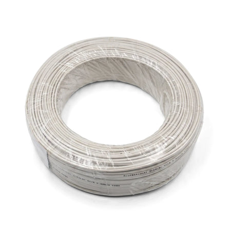 White 0.5mm audiocable, 10 meters in length, coiled and wrapped in plastic packaging.