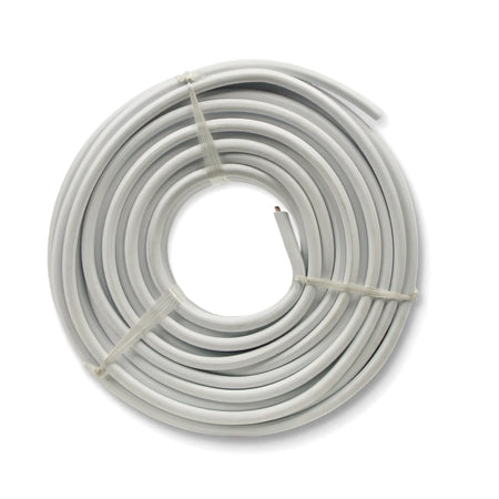 White 1.5mm X 2 + Earth Surf Rnd electrical wire and cable coil, 10 meters long, ready for installation.