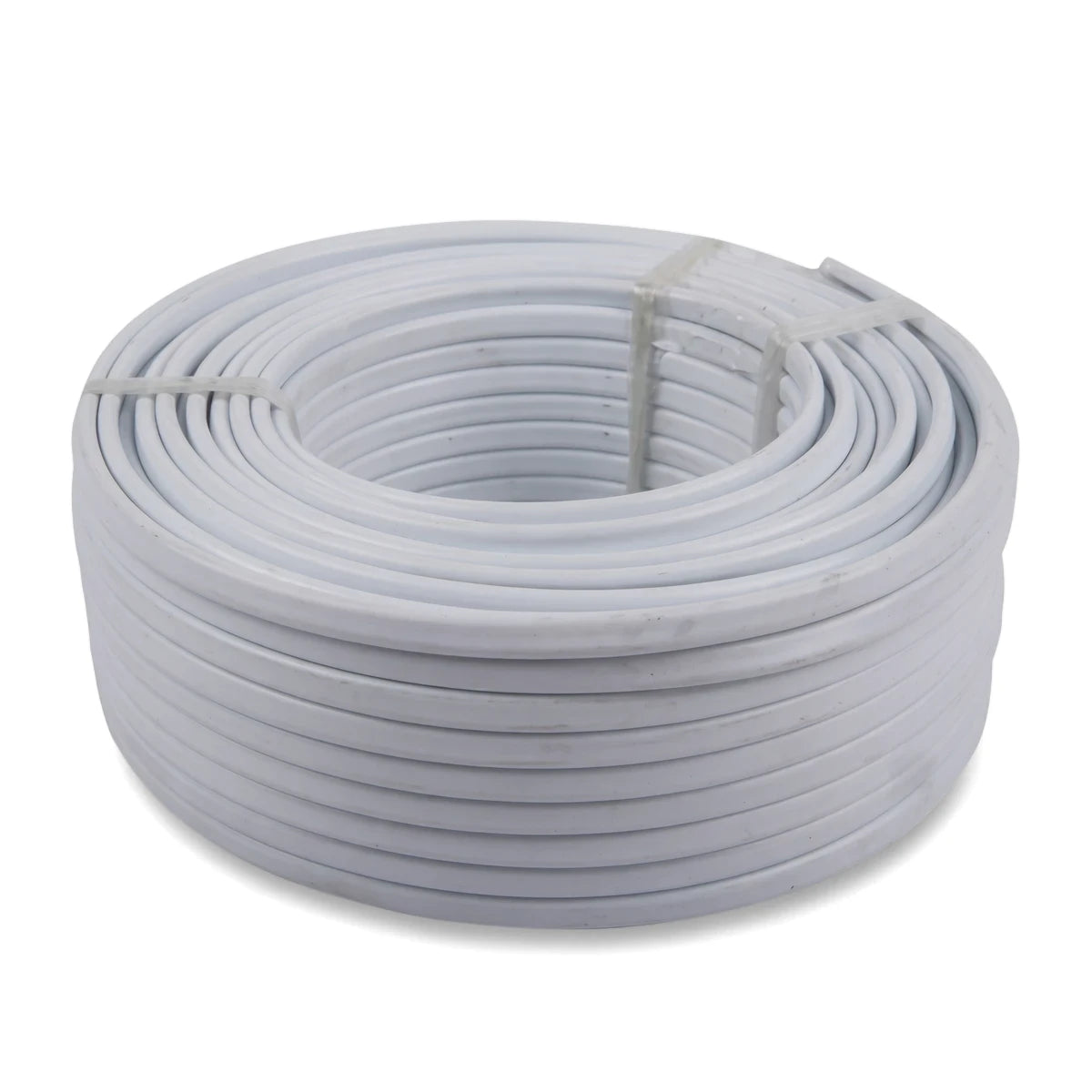 White 1.5mm X 2 + Earth Surf Rnd electrical wires and cable, neatly coiled for storage and transport.