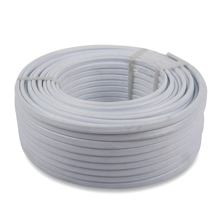 White 1.5mm X 2 + Earth Surf Rnd electrical wires and cable, neatly coiled for storage and transport.
