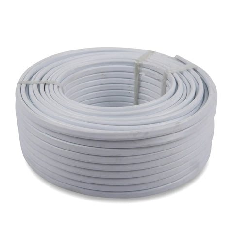 White 1.5mm X 2 + Earth Surf Rnd electrical wires and cable, neatly coiled for storage and transport.