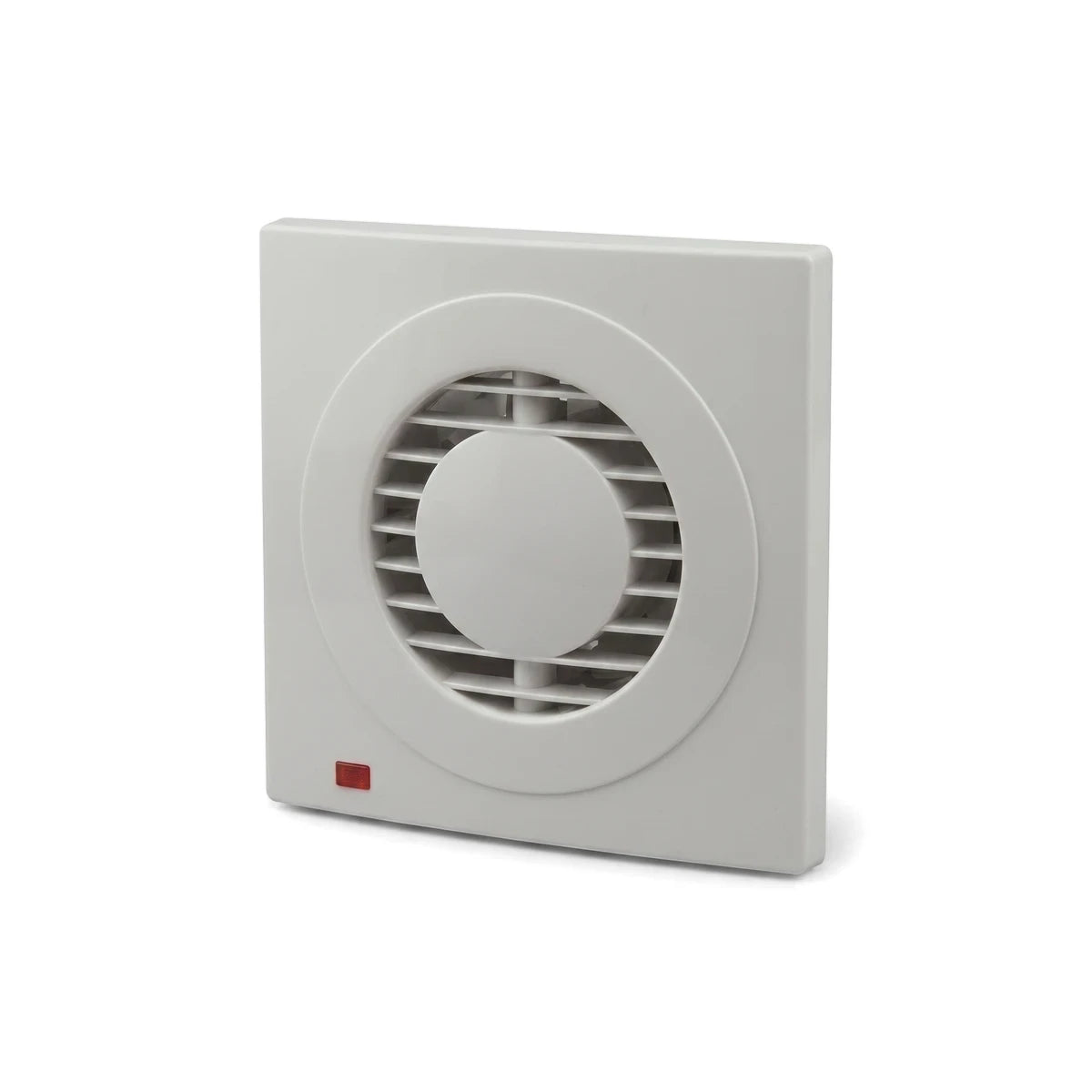 White 12W extractor fan with a circular grille and a red indicator light, shown from an angled perspective.