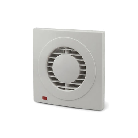 White 12W extractor fan with a circular grille and a red indicator light, shown from an angled perspective.