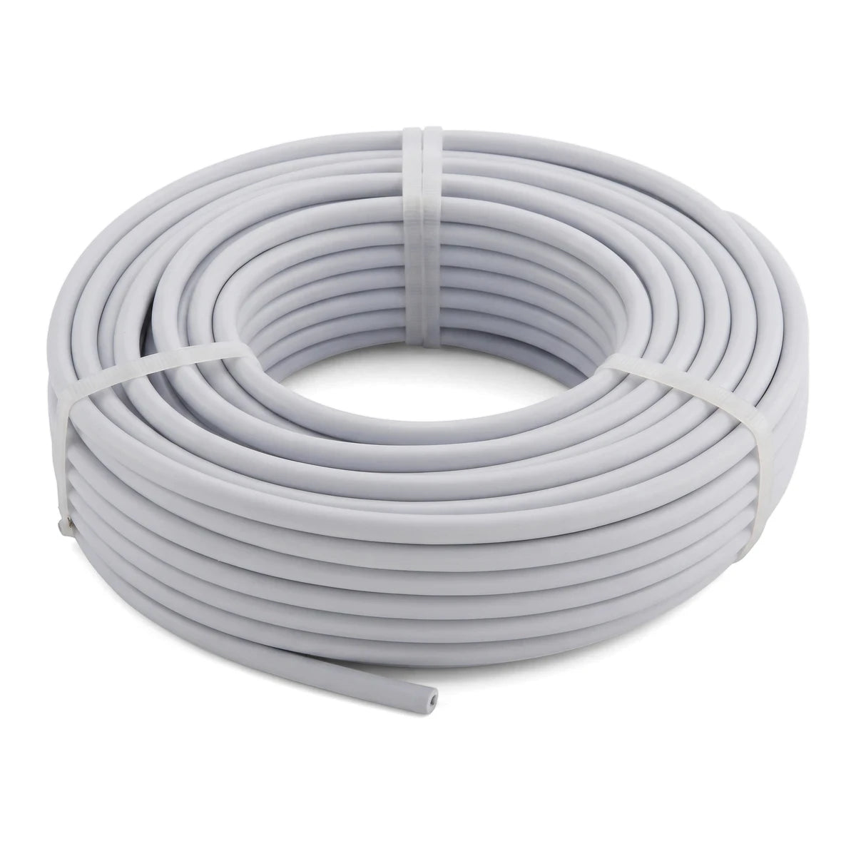 Coiled white 2.5mm x 2 + Earth electrical wire and cable, 30 meters, shown from an elevated perspective.