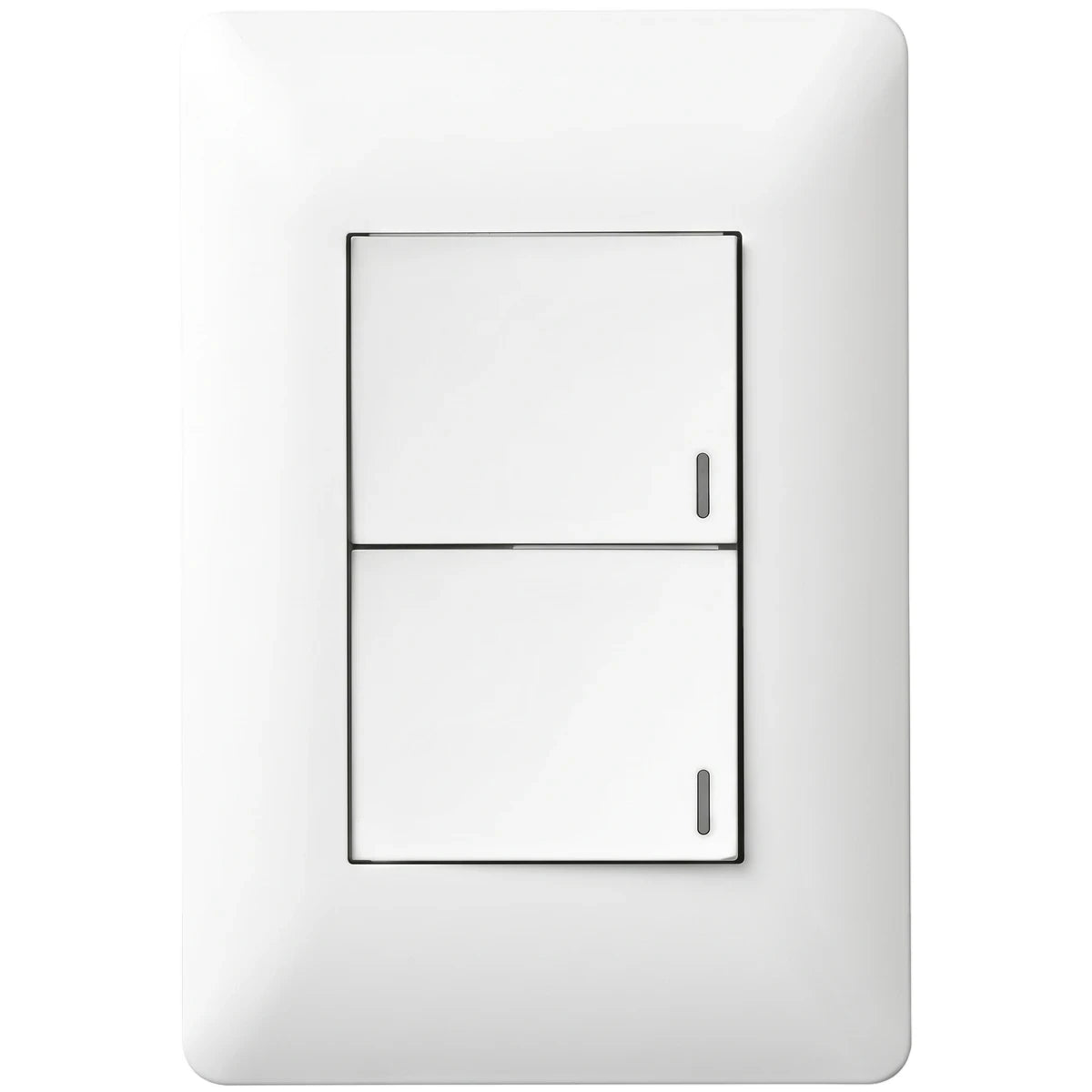 White 2 lever one way electrical wall switch, featuring a minimalist design suitable for modern interiors.