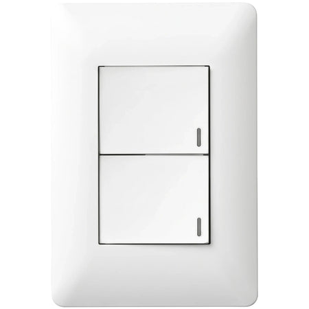 White 2 lever one way electrical wall switch, featuring a minimalist design suitable for modern interiors.