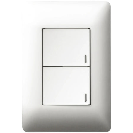 White 2 Lever Two Way Switch with a modern rectangular wall plate for electrical control in a household.