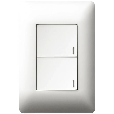 White 2 Lever Two Way Switch with a modern rectangular wall plate for electrical control in a household.