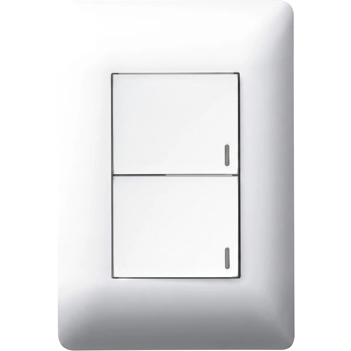 White 2 Lever Two Way Switch with dual rocker buttons, designed for electrical wall mounting.