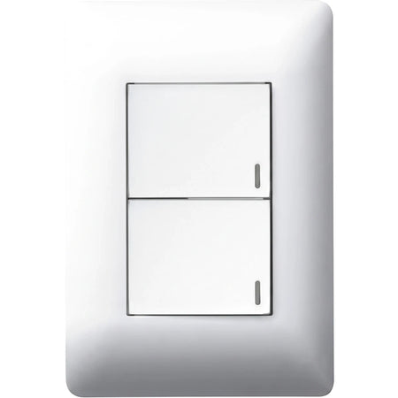 White 2 Lever Two Way Switch with dual rocker buttons, designed for electrical wall mounting.