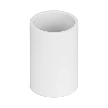 A white 20mm PVC pipe coupling coupler, cylindrical in shape, photographed vertically on a neutral background.