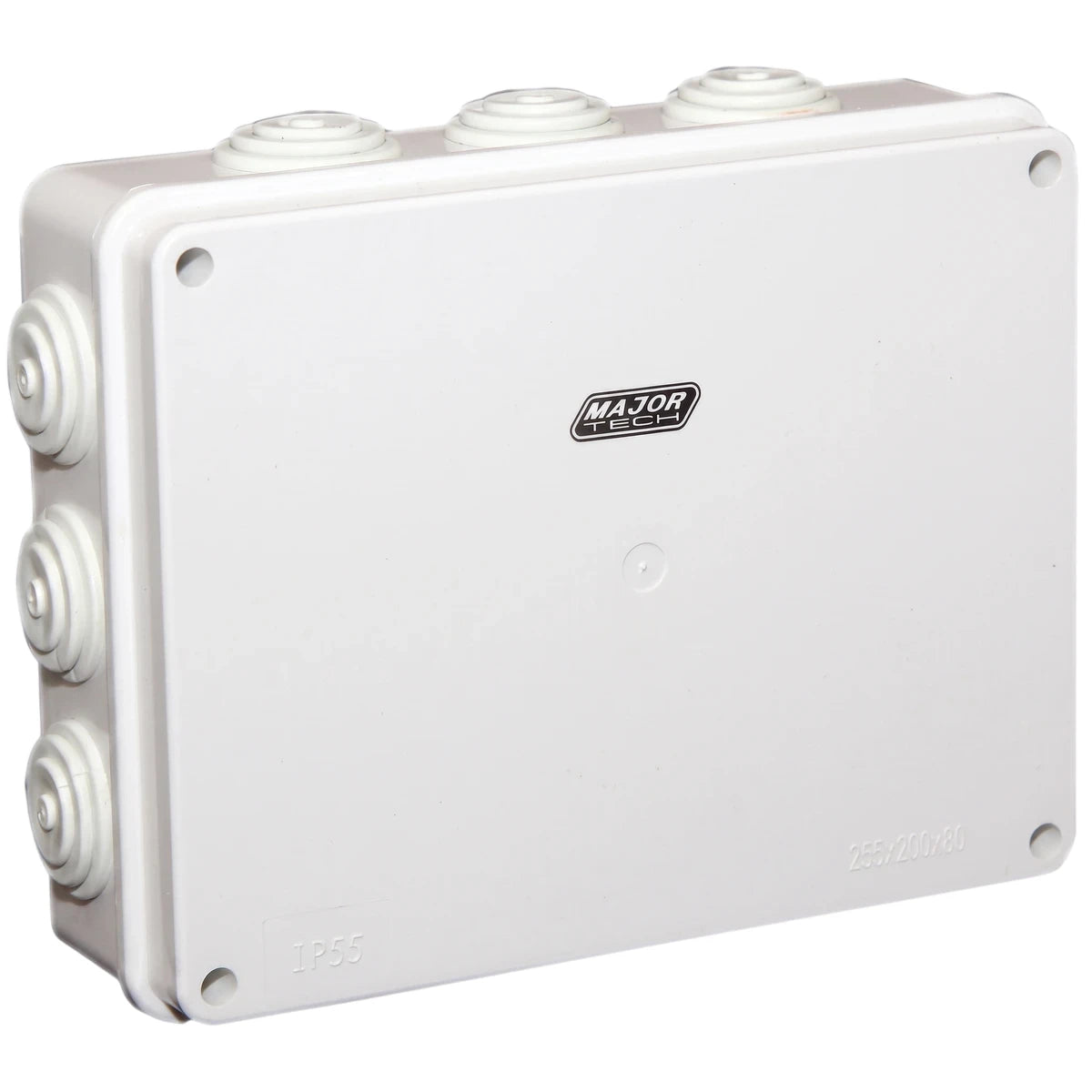 White 255x200x80 rubber gland IP55 alkaline junction box for electrical wiring protection.