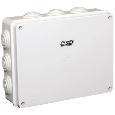 White 255x200x80 rubber gland IP55 alkaline junction box for electrical wiring protection.