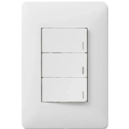 White 3-lever two-way electrical switch on a flush wall plate for home or office lighting control.