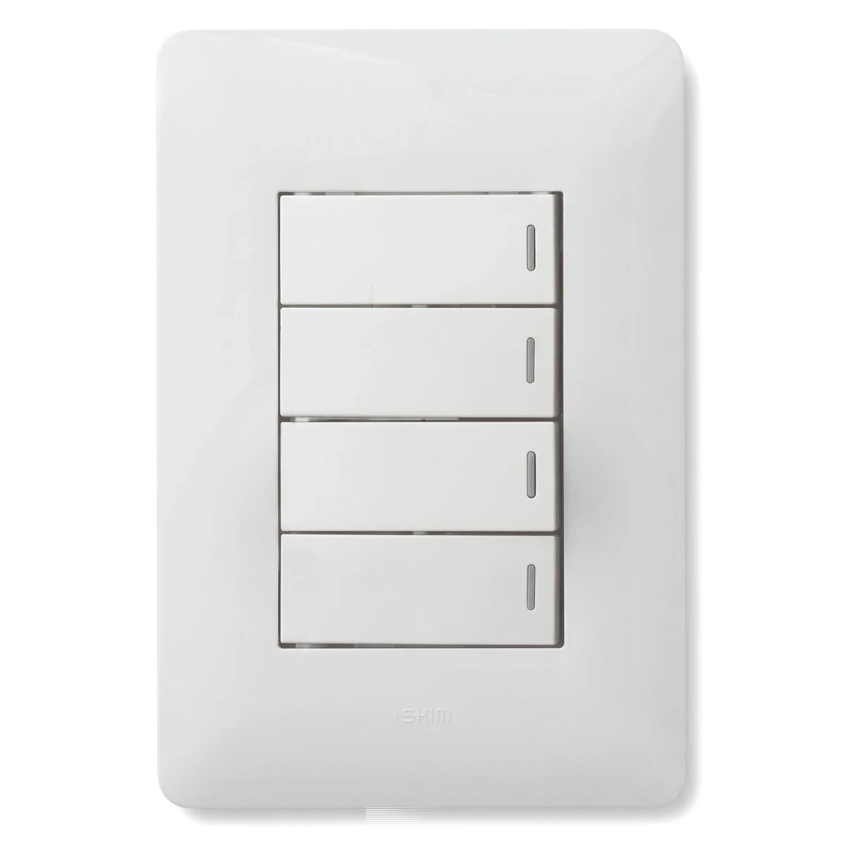 White 4-lever one-way electrical light switch with a rectangular faceplate for interior wall installation.
