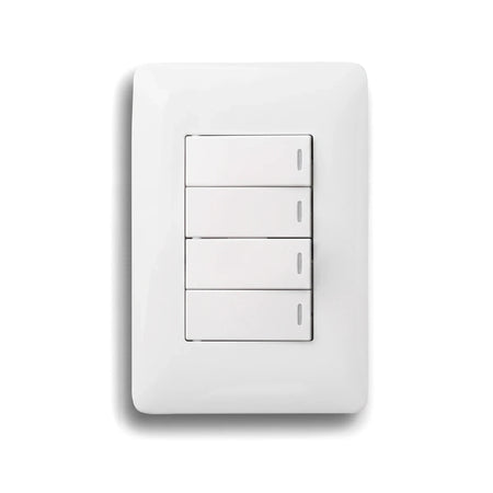 White 4-lever two-way light switch, rectangular, with four horizontal rockers and small indicator dots.
