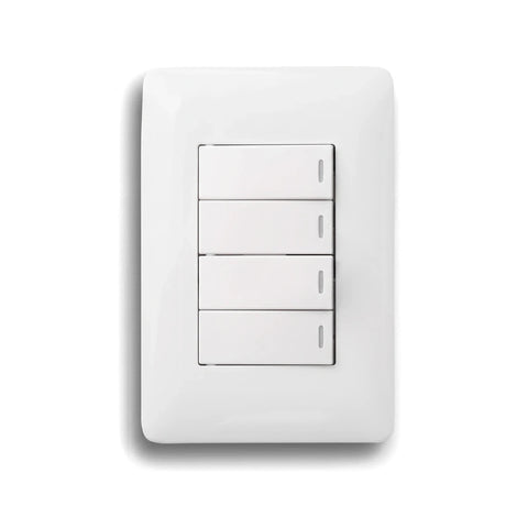 White 4-lever two-way light switch, rectangular, with four horizontal rockers and small indicator dots.