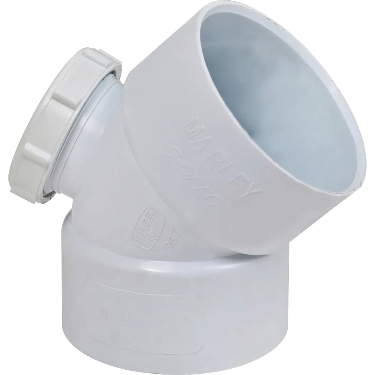 White 50mm X 45-Degree PVC Soil/Vent Waste Bend with an inspection eye, a plumbing fitting for drainage systems.