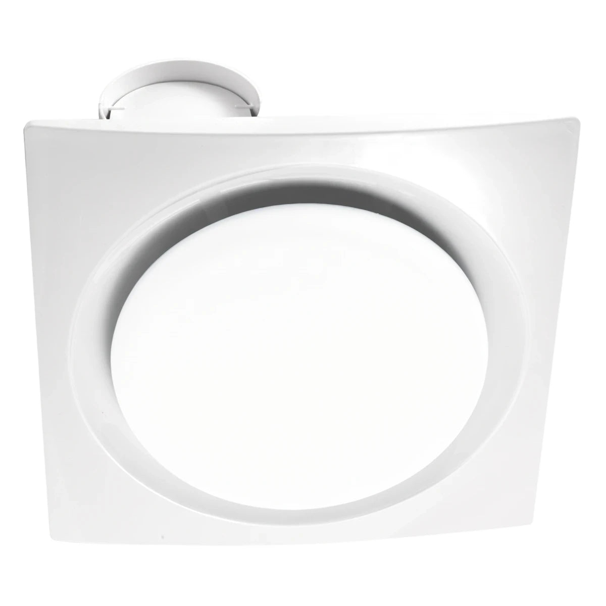 White 8-inch (200mm) bathroom extractor fan with an integrated light and square housing, shown from a front-facing