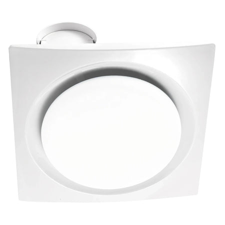 White 8-inch (200mm) bathroom extractor fan with an integrated light and square housing, shown from a front-facing
